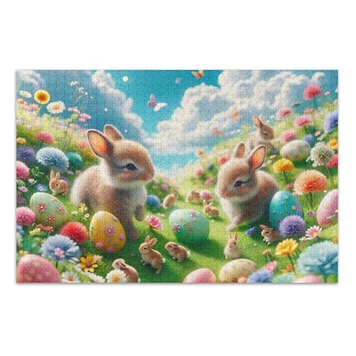 1000 Teile Puzzle Niedliche Osterhasen Laufen Herausforderndes Puzzlespiel Lustiges Puzzle für Erwachsene von ODAWA