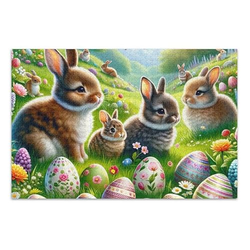 1000 Teile Puzzle Niedliche Osterhasen und Eier DIY Geschenk Puzzle mit Netz-Aufbewahrungstasche für Erwachsene Teenager von ODAWA