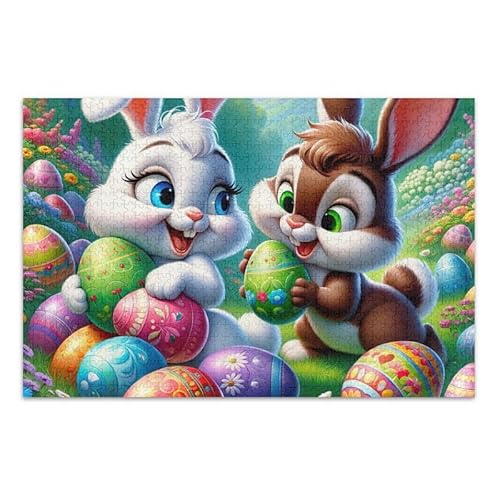 1000 Teile Puzzle Niedliche Osterhasen und Eier Herausforderndes Puzzlespiel Lustiges Puzzle für Erwachsene von ODAWA