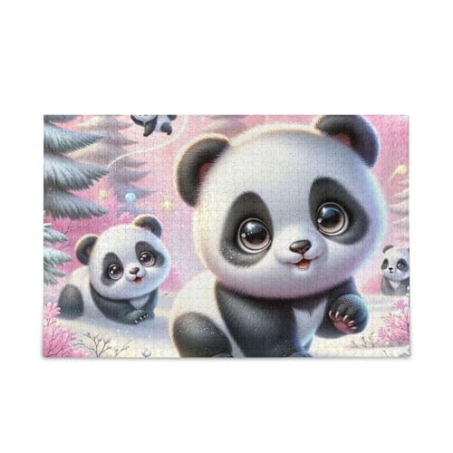 1000 Teile Puzzle Niedliche Pandas Große Augen Stabile 2 mm Puzzleteile für Erwachsene Familien von ODAWA