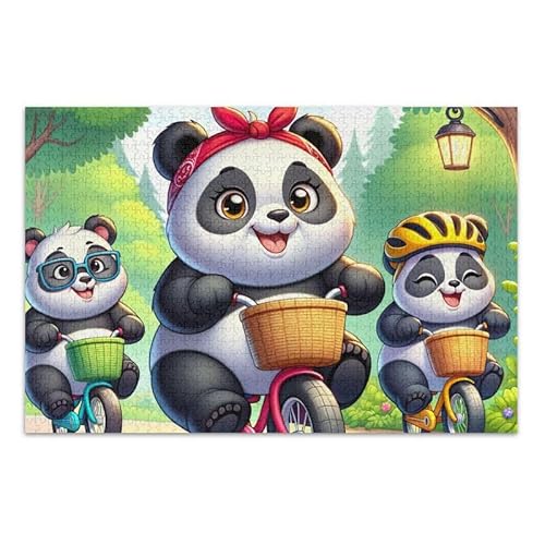 1000 Teile Puzzle Niedliche Pandas Radfahren Grün Pädagogisches und Lernpuzzle Herausforderung Puzzle für Erwachsene von ODAWA