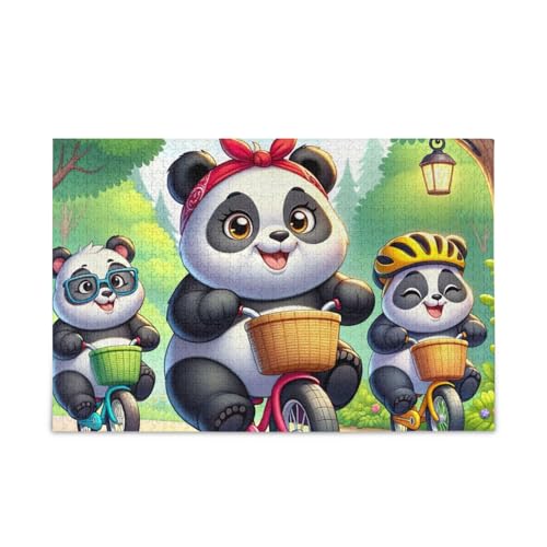 1000 Teile Puzzle Niedliche Pandas Radfahren Grün Puzzle Spaß Familie Aktivität von ODAWA