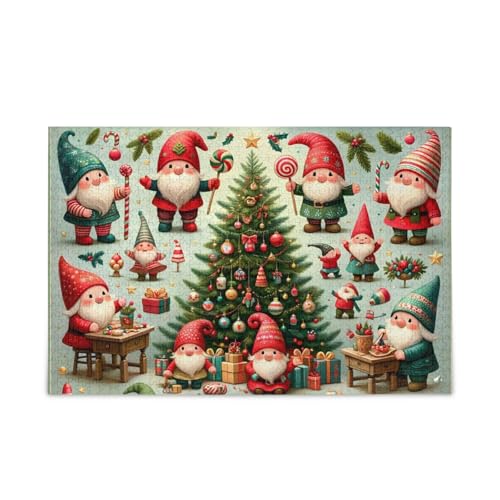 1000 Teile Puzzle Niedliche Zwerge Weihnachtsbaum DIY Geschenk Puzzle mit Netz-Aufbewahrungstasche Spaß Familie Aktivität von ODAWA