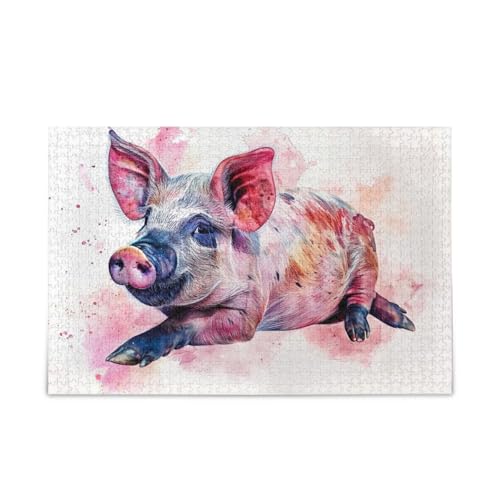 1000 Teile Puzzle Niedliches Aquarell Schwein Lustiges Puzzle-Spiel Home Wall Artwork Lustige Puzzles für Erwachsene von ODAWA