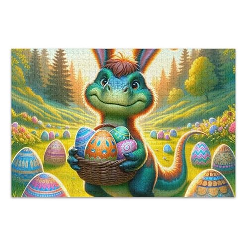 1000 Teile Puzzle Osterhase Dino und Eier Puzzle Spiel Home Wall Artwork Lustiges Puzzle für Erwachsene Erwachsene von ODAWA