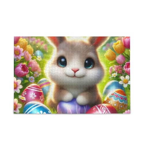 1000 Teile Puzzle Osterhase Eier DIY Geschenk Puzzle mit Netz-Aufbewahrungstasche Herausforderung Puzzle für Erwachsene von ODAWA