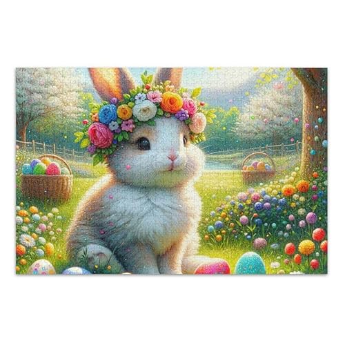 1000 Teile Puzzle Ostern Floral Rabbit Puzzle Spiel Home Wall Artwork Lustiges Puzzle für Erwachsene von ODAWA