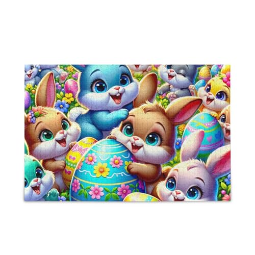 1000 Teile Puzzle Ostern Hasen Party Blau Puzzle Spiel Home Wall Artwork Lustiges Puzzle für Erwachsene von ODAWA