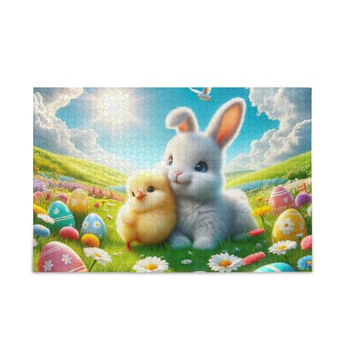 1000 Teile Puzzle Ostern Kaninchen Küken DIY Geschenk Jigsaw Puzzles mit Mesh Aufbewahrungstasche Lustiges Puzzle für Erwachsene von ODAWA