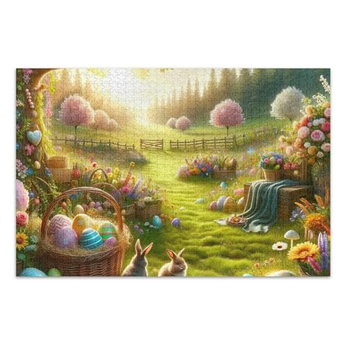 1000 Teile Puzzle Ostern Picknick Grün Herausfordernd Puzzlespiel Lustiges Puzzle für Erwachsene von ODAWA