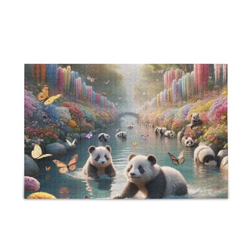 1000 Teile Puzzle Pandas Fluss Blumen Stabile 2 mm Puzzleteile Spaß Familie Aktivität von ODAWA