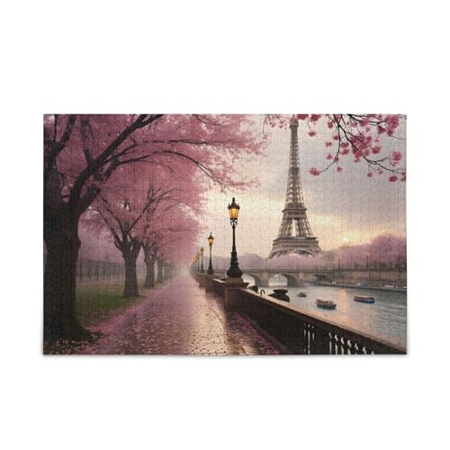 1000 Teile Puzzle Paris Cherry Pink Puzzle Spiel Home Wall Artwork für Erwachsene Familien von ODAWA