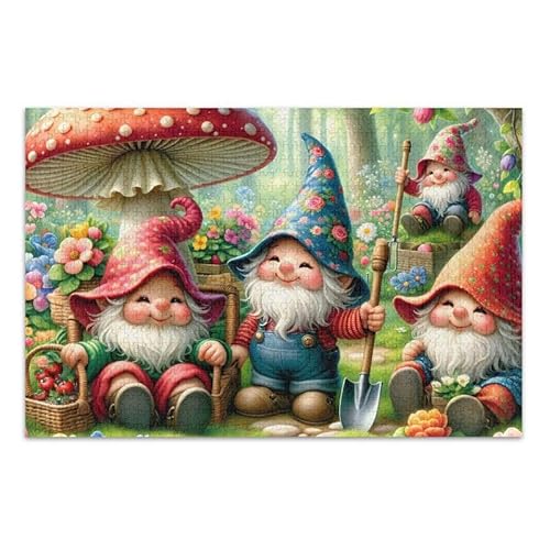 1000 Teile Puzzle Pilz Zwerge Grün DIY Geschenk Jigsaw Puzzles mit Mesh Aufbewahrungstasche Lustiges Puzzle für Erwachsene von ODAWA