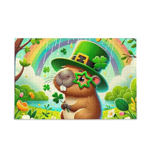 1000 Teile Puzzle Regenbogen Klee Capybara Grün Puzzle Spiel Home Wall Artwork Herausforderung Puzzle für Erwachsene von ODAWA