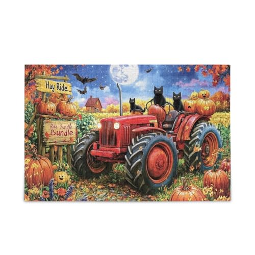 1000 Teile Puzzle Roter Traktor Herbst Herausforderndes Puzzlespiel Lustiges Puzzle für Erwachsene von ODAWA