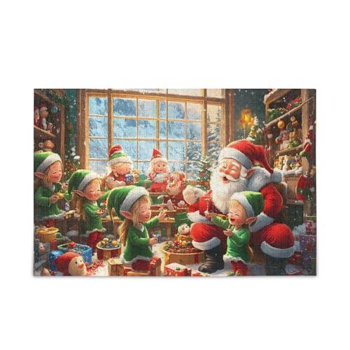 1000 Teile Puzzle Santa Workshop Rot DIY Geschenk Puzzle mit Netz-Aufbewahrungstasche Spaß Familie Aktivität von ODAWA