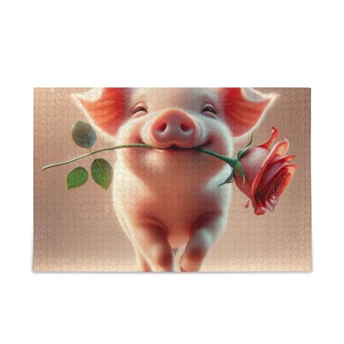 1000 Teile Puzzle Schwein mit Rose Puzzle Spiel Home Wall Artwork Spaß Familie Aktivität von ODAWA