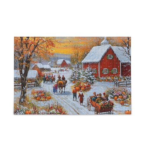 1000 Teile Puzzle Snowy Winter Village DIY Geschenk Jigsaw Puzzles mit Mesh Aufbewahrungstasche Lustiges Puzzle für Erwachsene von ODAWA