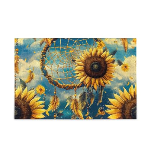 1000 Teile Puzzle Sonnenblumen Traumfänger Himmelblau Stabile 2 mm Puzzleteile für Erwachsene Familien von ODAWA