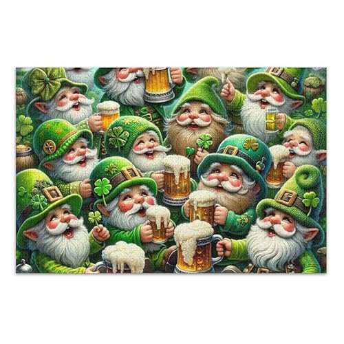 1000 Teile Puzzle St. Patrick's Day Gnomes Grün Puzzle Spiel Home Wall Artwork Lustiges Puzzle für Erwachsene von ODAWA