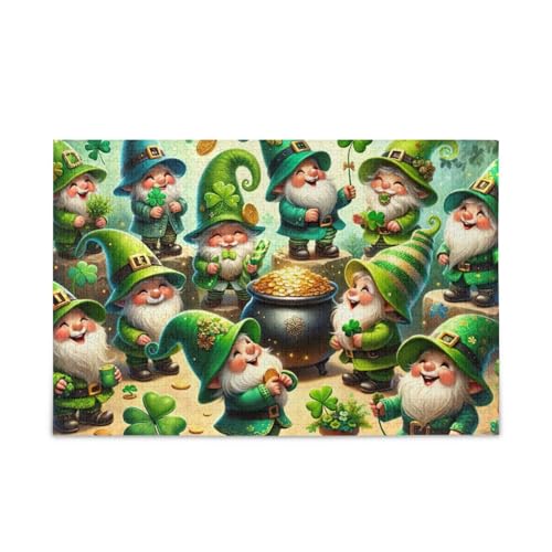 1000 Teile Puzzle St. Patrick's Gnomes Grün DIY Geschenk Jigsaw Puzzles mit Mesh Aufbewahrungstasche Lustiges Puzzle für Erwachsene von ODAWA