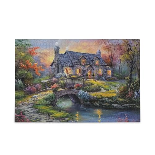 1000 Teile Puzzle Steinhaus Malerei DIY Geschenk Puzzle mit Netz-Aufbewahrungstasche Lustiges Puzzle für Erwachsene Kinder von ODAWA