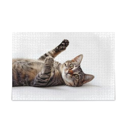 1000 Teile Puzzle Tabby Cat Print DIY Geschenk Jigsaw Puzzles mit Mesh Aufbewahrungstasche Herausforderung Puzzles für Erwachsene von ODAWA