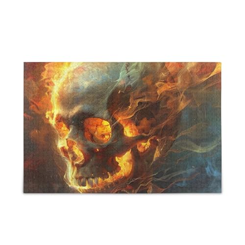 1000 Teile Puzzle Totenkopf auf Feuer stabile 2 mm Puzzleteile für Erwachsene und Jugendliche von ODAWA