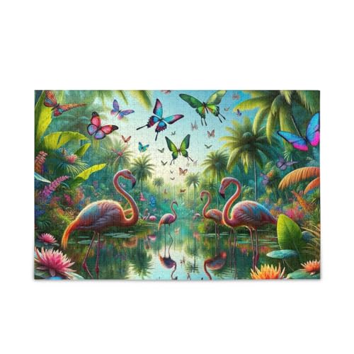 ODAWA 1000 Teile Puzzle Tropische Pflanzen und Flamingos Puzzle Spiel Home Wall Artwork Lustiges Puzzle für Erwachsene von ODAWA