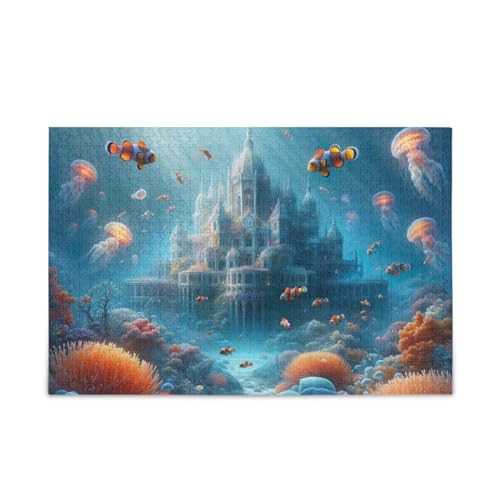 1000 Teile Puzzle Unterwasserwelt Schloss Puzzlespiel Home Wall Artwork für Erwachsene Familien von ODAWA