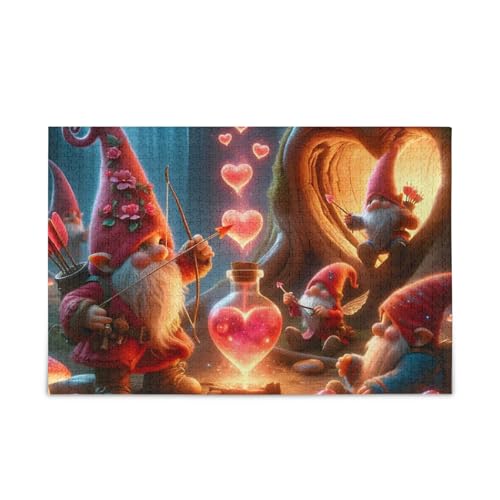 1000 Teile Puzzle Valentine Zwerge Herzen Rosa Stabile 2 mm Puzzleteile Lustiges Puzzle für Erwachsene von ODAWA