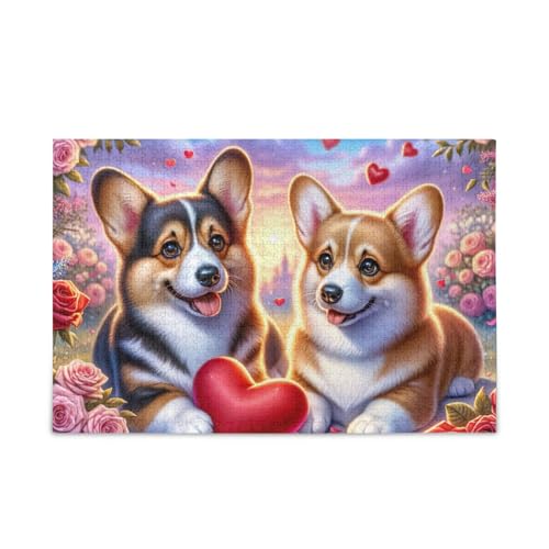 1000 Teile Puzzle Valentinstag Hunde DIY Geschenk Jigsaw Puzzles mit Mesh Aufbewahrungstasche Herausforderung Puzzle für Erwachsene von ODAWA