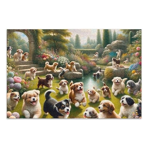 1000 Teile Puzzle Verspielte Hunde mit Blumen Pädagogisches und Lernpuzzle Herausforderung Puzzle für Erwachsene von ODAWA