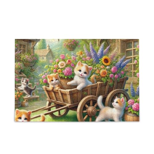 1000 Teile Puzzle Verspielte Kätzchen Garten Herausforderndes Puzzlespiel für Erwachsene, Familien von ODAWA