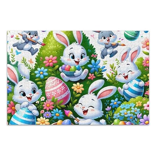 1000 Teile Puzzle Verspielte Kaninchen sammeln Weiß DIY Geschenk Puzzle mit Netz-Aufbewahrungstasche Herausforderung Puzzle für Erwachsene von ODAWA