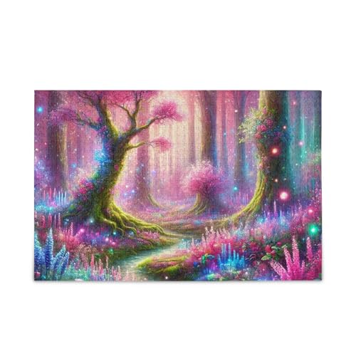 1000 Teile Puzzle Wald Pink Glow Puzzle Spiel Home Wall Artwork Challenge Puzzle für Erwachsene von ODAWA