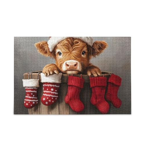 1000 Teile Puzzle Weihnachten Kalb Rot Puzzle Spiel Home Wall Artwork Lustiges Puzzle für Erwachsene von ODAWA