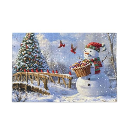 1000 Teile Puzzle Weihnachtsbaum verschneite Szene DIY Geschenk Puzzle mit Netz-Aufbewahrungstasche Herausforderung Puzzle für Erwachsene von ODAWA