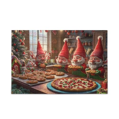 1000 Teile Puzzle Weihnachtswichtel Feier DIY Geschenk Puzzle mit Netz-Aufbewahrungstasche Herausforderung Puzzle für Erwachsene von ODAWA