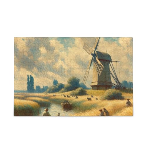 1000 Teile Puzzle Windmühle Szene Blau Jigsaw Puzzles Herausforderung Puzzle für Erwachsene von ODAWA