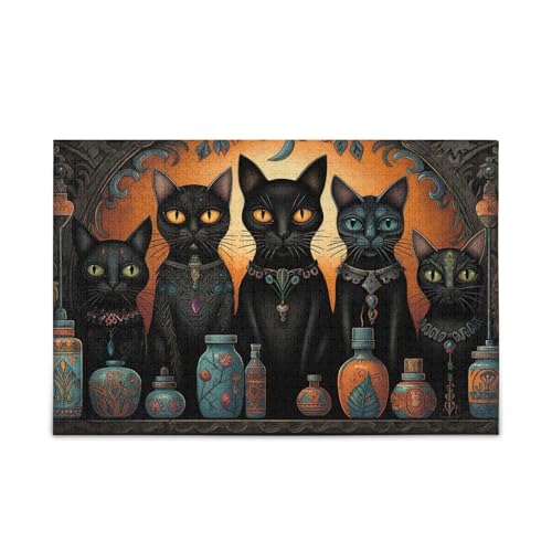 500 Stück Puzzles, Mystische Katze Orange Puzzle solide 2mm Puzzle Teile lustig, 20,5 Zoll L X 14,9 Zoll B von ODAWA