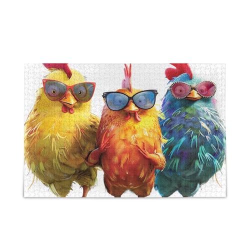 500 Teile, coole Hähnchen-Sonnenbrille, Puzzle DIY, Geschenk, Puzzle mit Netz Aufbewahrungstasche, lustig, 52cm L x 38cm B von ODAWA