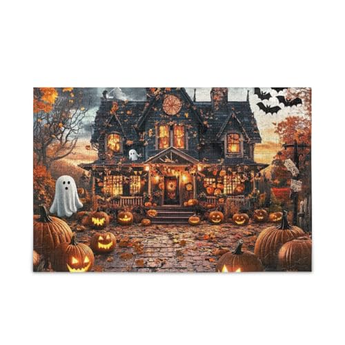 500 Teile Puzzle, Halloween Haus Kürbisse Puzzles herausforderndes Puzzle-Spiel für Erwachsene, Familien, 52,1 cm L x 37,8 cm B von ODAWA