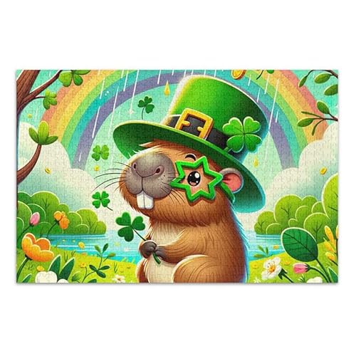 500 Teile Puzzle, Regenbogenklee Capybara Green Jigsaw Puzzle Spiel Home Wall Artwork für Erwachsene, Familien, 52,1 cm L x 37,8 cm B von ODAWA