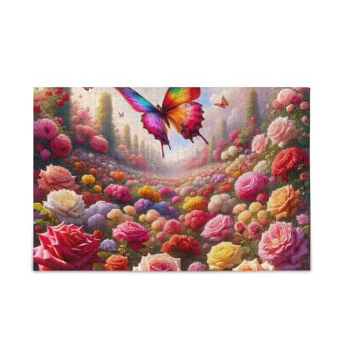 500 Teile Puzzle, Rosen Schmetterling Puzzles DIY Geschenk Puzzle mit Netz-Aufbewahrungstasche, lustiges Puzzle für Erwachsene, 52,1 cm L x 37,8 cm B von ODAWA