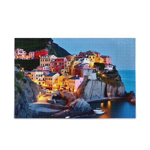 500 Teile Puzzle, Seaside Town Blue Puzzles Puzzle für Erwachsene, Familien, 52,1 cm L x 37,8 cm B von ODAWA