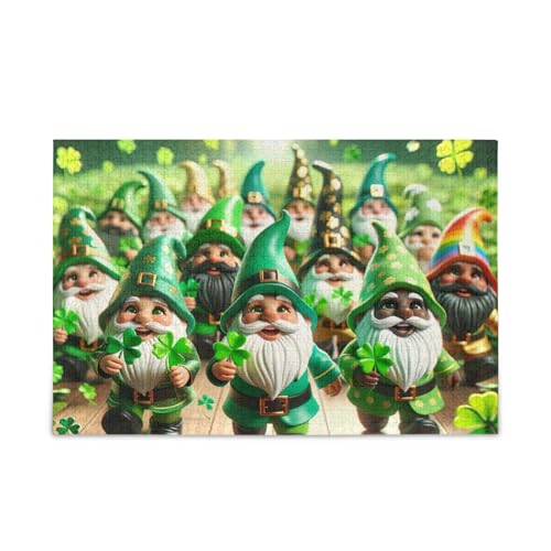 500 Teile Puzzle, St. Patrick's Day Zwerge Wiesen Puzzles DIY Geschenk Puzzle mit Netz-Aufbewahrungstasche Lustiges Puzzle für Erwachsene, 52,1 cm L x 37,8 cm B von ODAWA