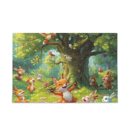 500 Teile Puzzle, Sunny Fox Green Puzzle DIY Geschenk Puzzle mit Netz-Aufbewahrungstasche, lustiges Puzzle für Erwachsene, 52,1 cm L x 37,8 cm B von ODAWA