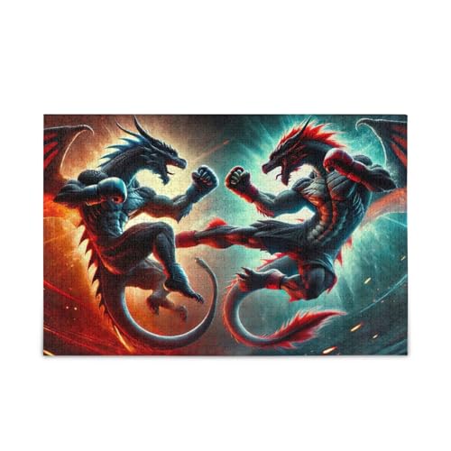 500 Teile Puzzles, Drachen kämpfen rote Puzzles DIY Geschenk Puzzle mit Mesh Aufbewahrungstasche für Erwachsene, Familien, 20.5 Zoll L X 14.9 Zoll B von ODAWA