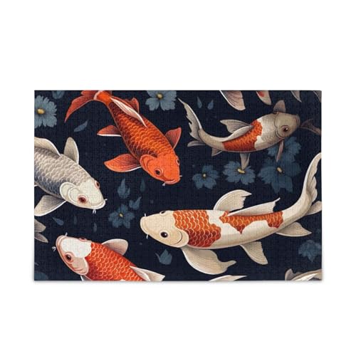 500 Teile Puzzles, Koi-Fisch, schwarzes Puzzle-Spiel für Erwachsene, Familien, 52,1 cm L x 37,8 cm B von ODAWA